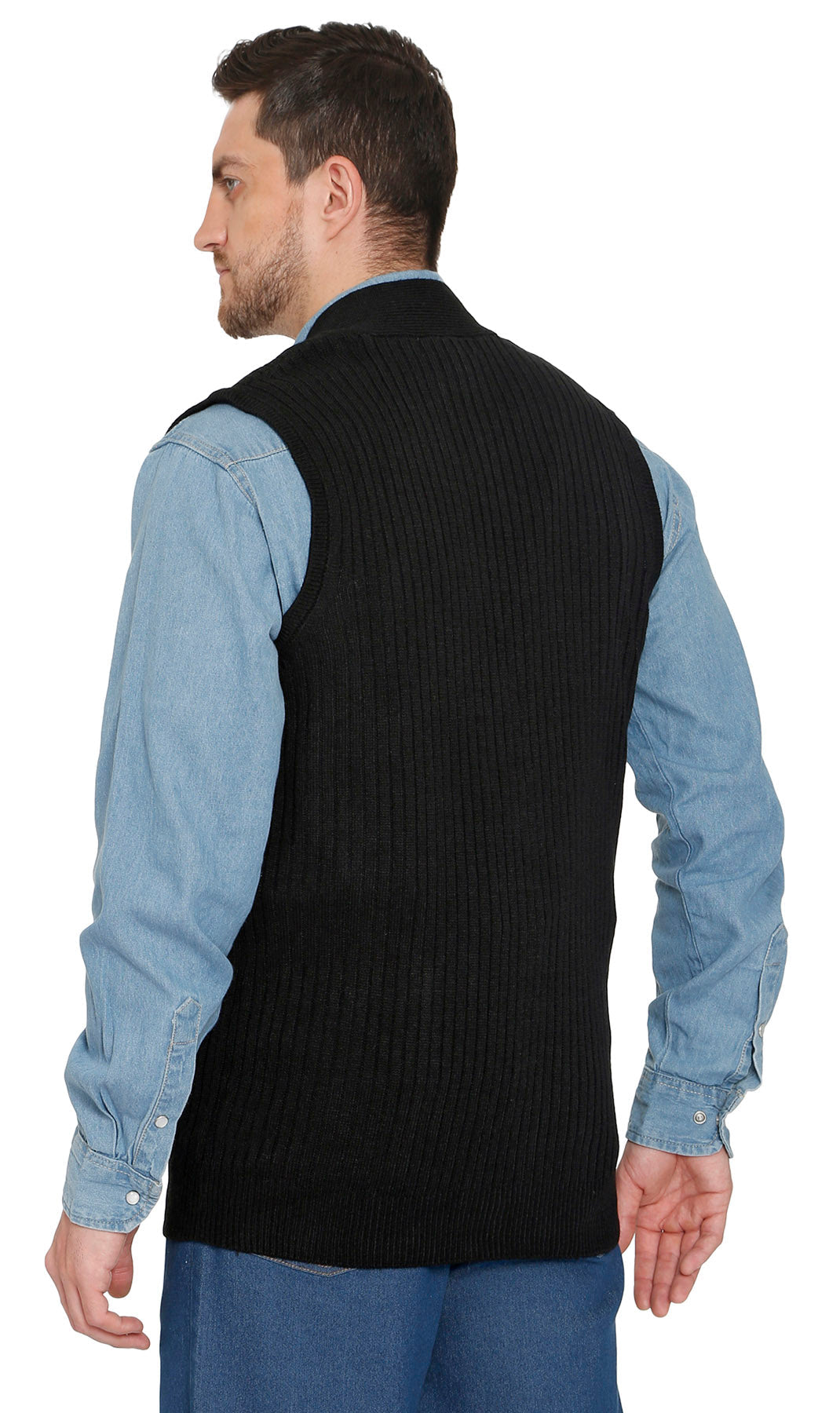 Men's Button Front Rib Knit Sweater Vest with Pockets