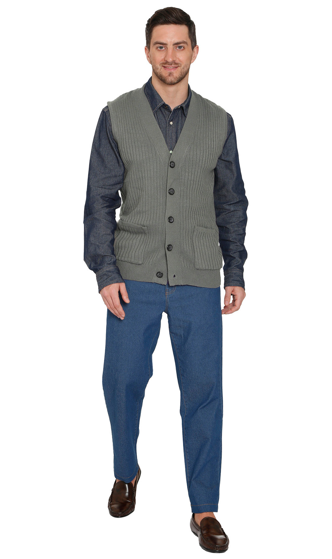 Men's Button Front Rib Knit Sweater Vest with Pockets