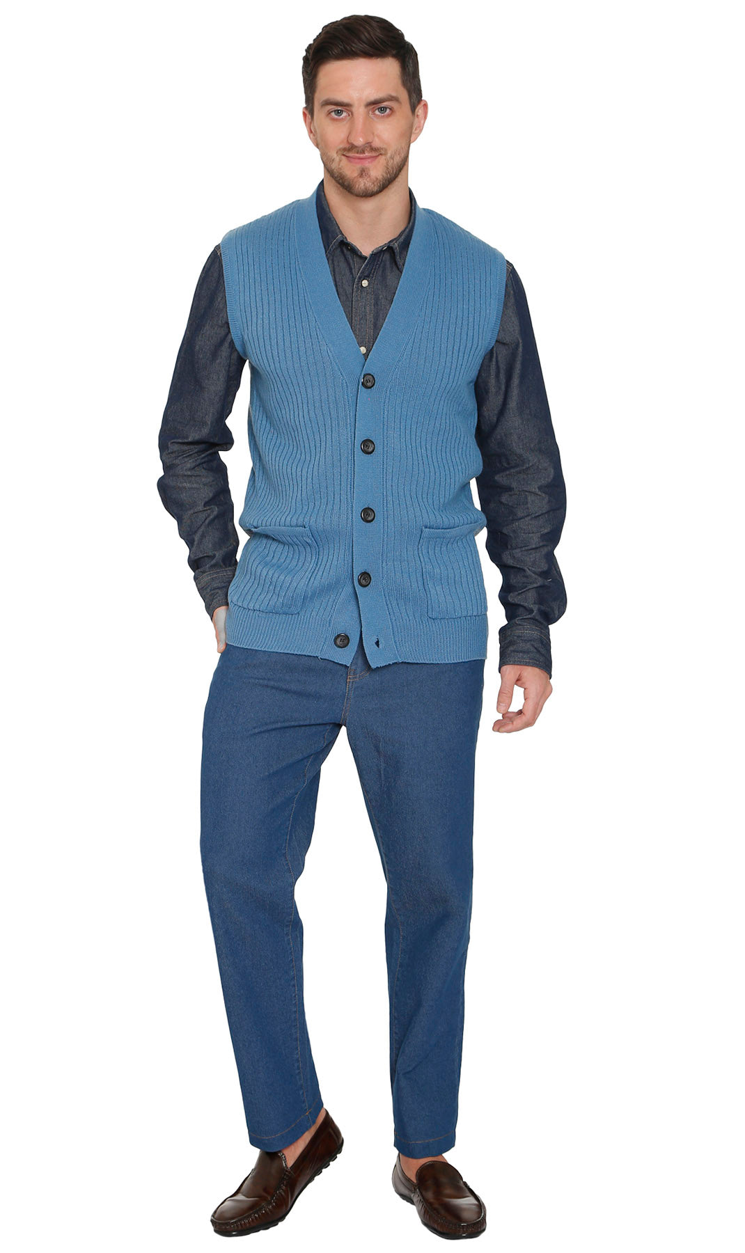 Men's Button Front Rib Knit Sweater Vest with Pockets