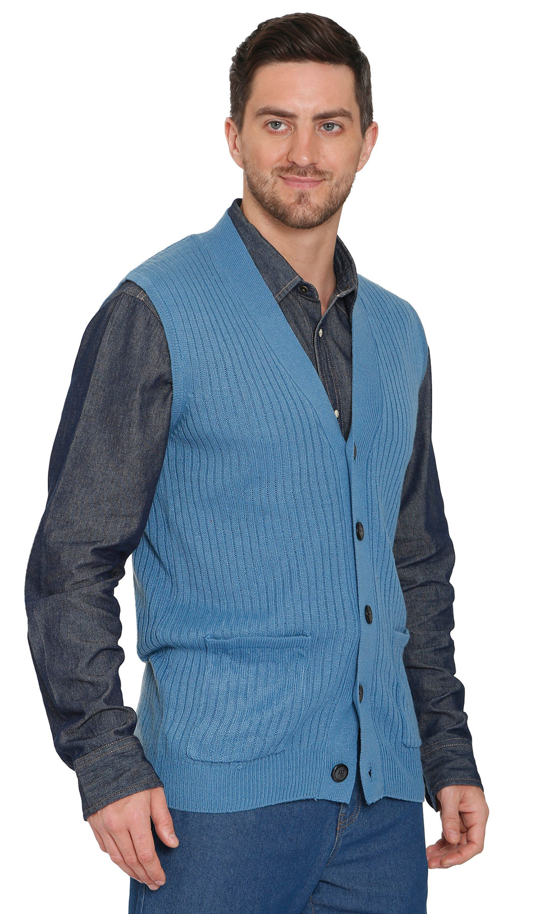 Men's Button Front Rib Knit Sweater Vest with Pockets