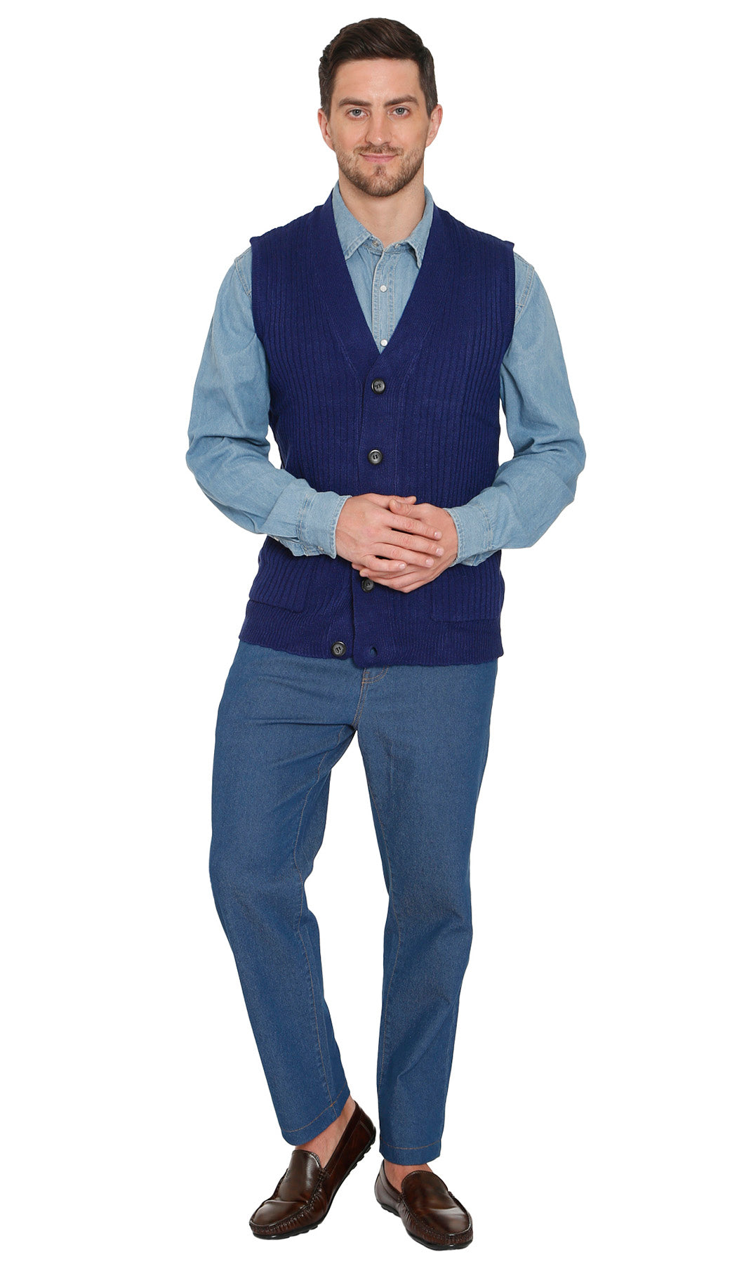 Men's Button Front Rib Knit Sweater Vest with Pockets