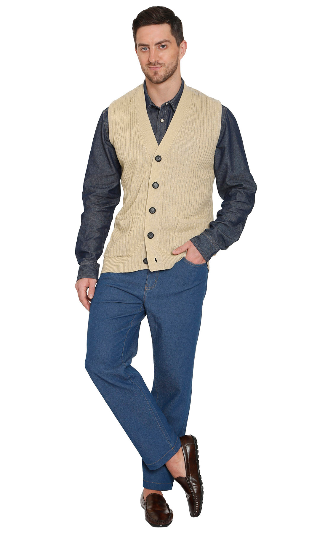Men's Button Front Rib Knit Sweater Vest with Pockets