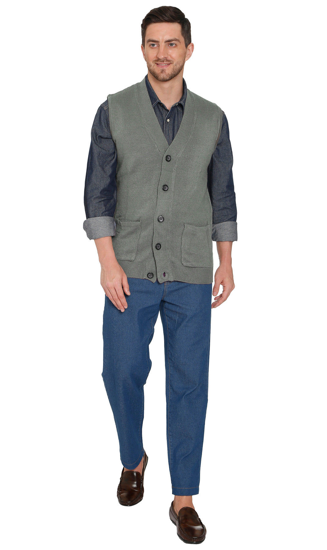 Men's Button Front Knit Sweater Vest with Chest Pockets