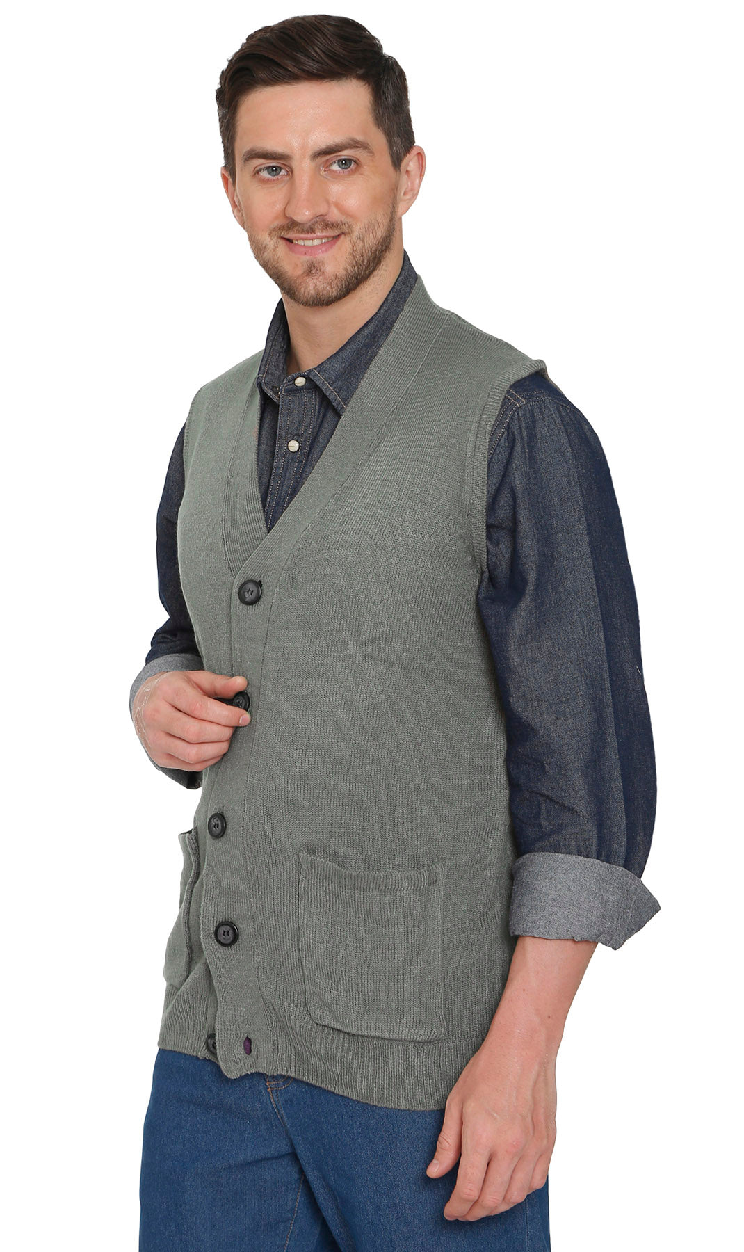 Men's Button Front Knit Sweater Vest with Chest Pockets