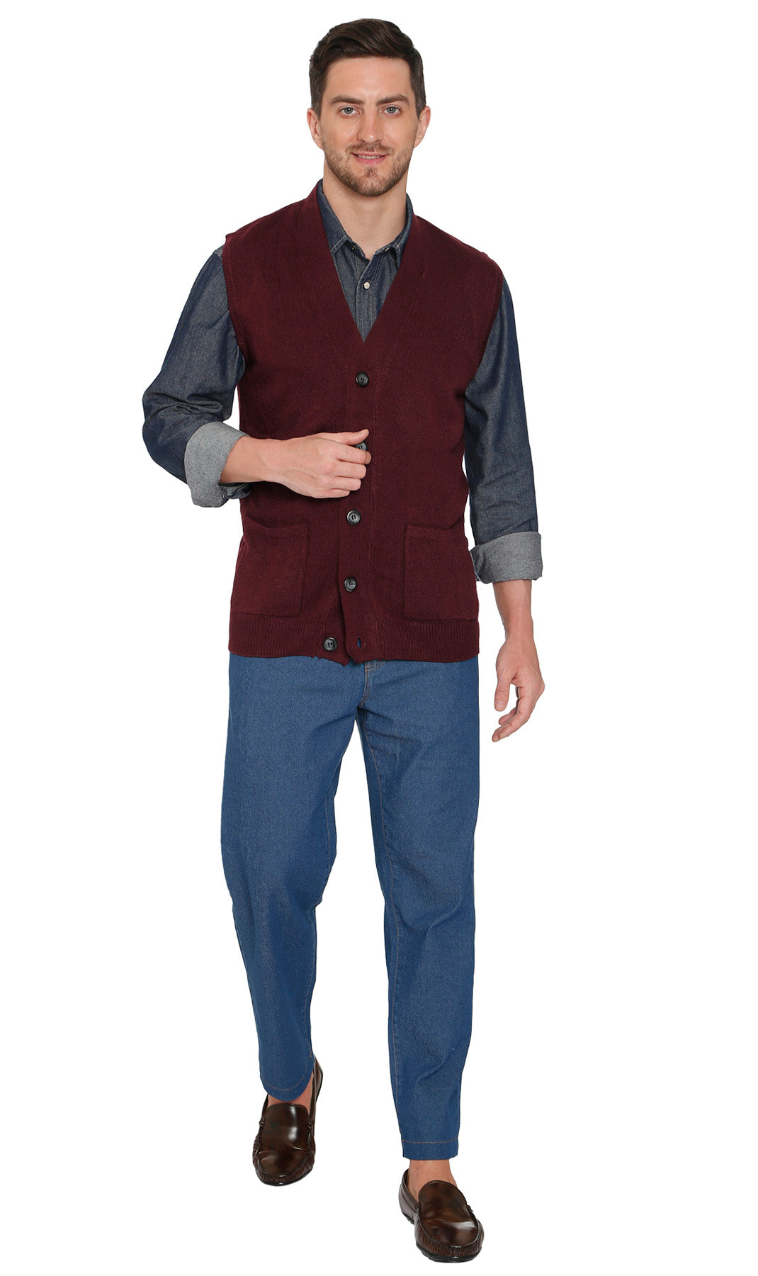 Men's Button Front Knit Sweater Vest with Chest Pockets