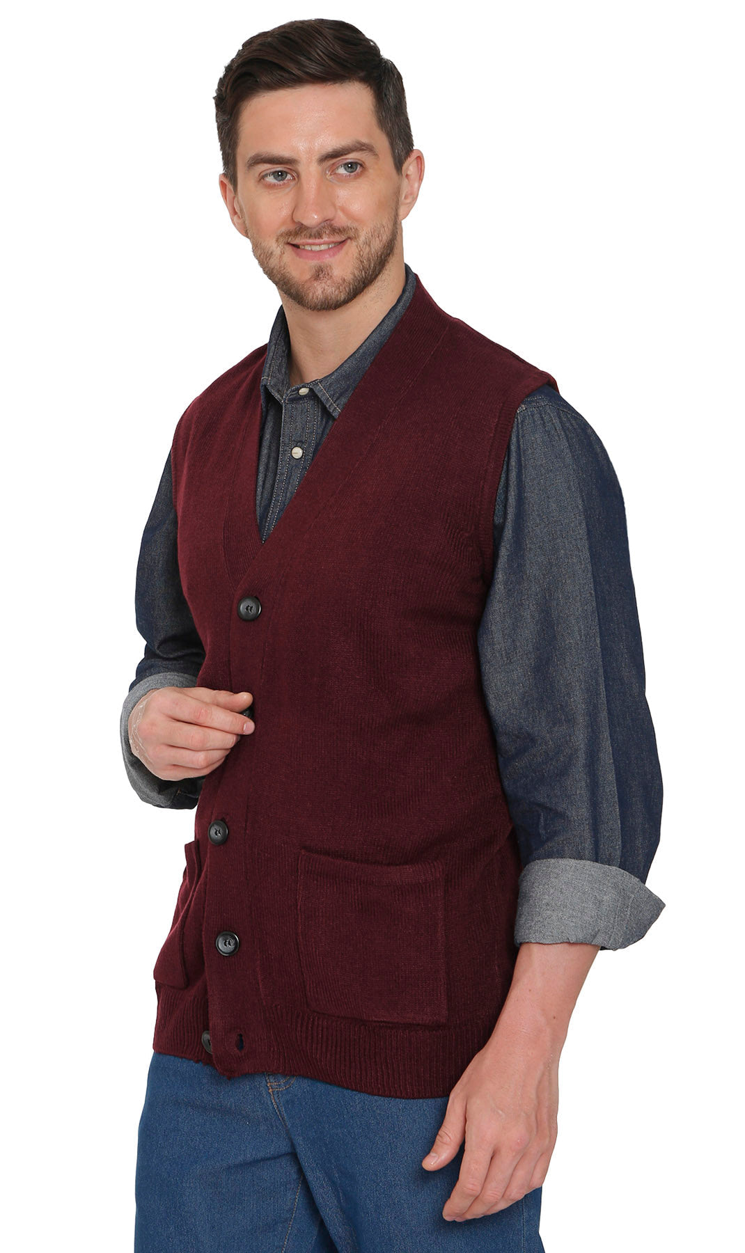 Men's Button Front Knit Sweater Vest with Chest Pockets
