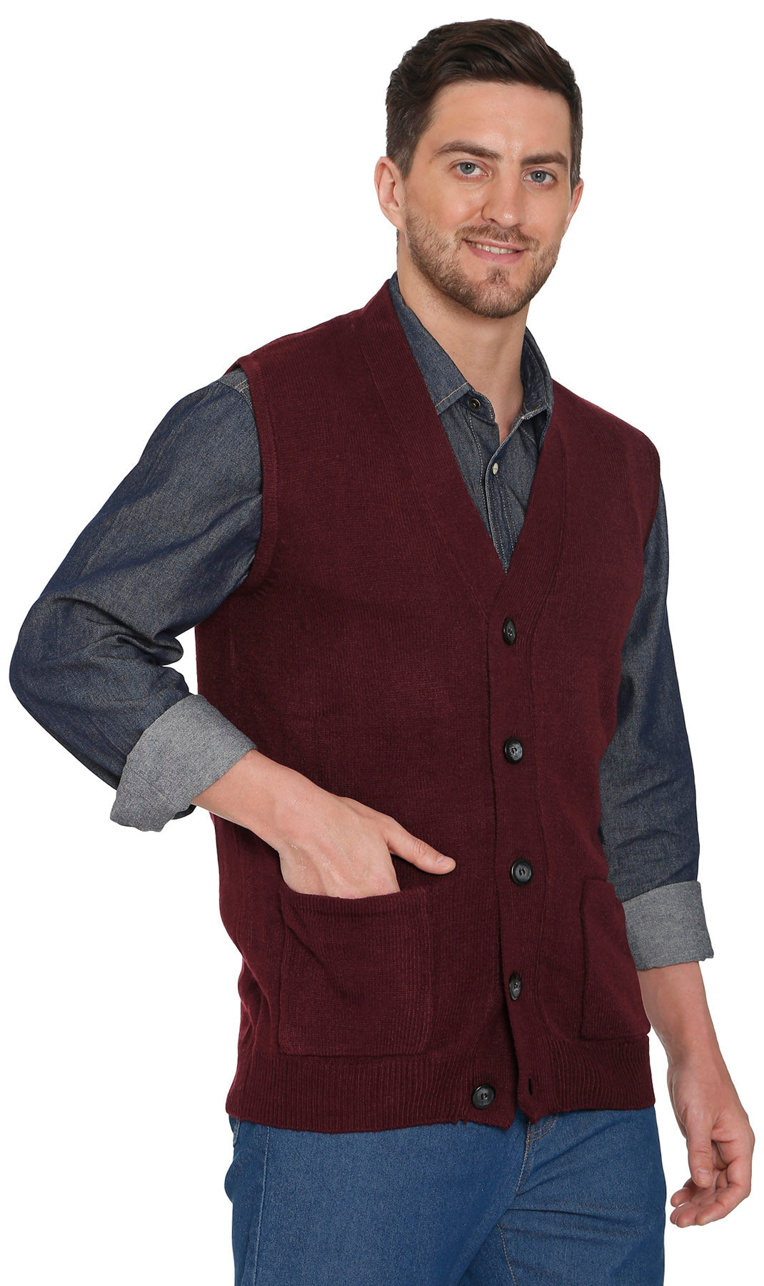 Men's Button Front Knit Sweater Vest with Chest Pockets