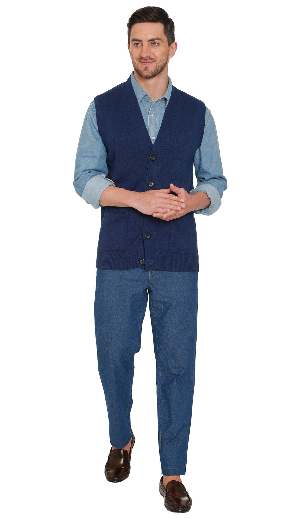 Men's Button Front Knit Sweater Vest with Chest Pockets