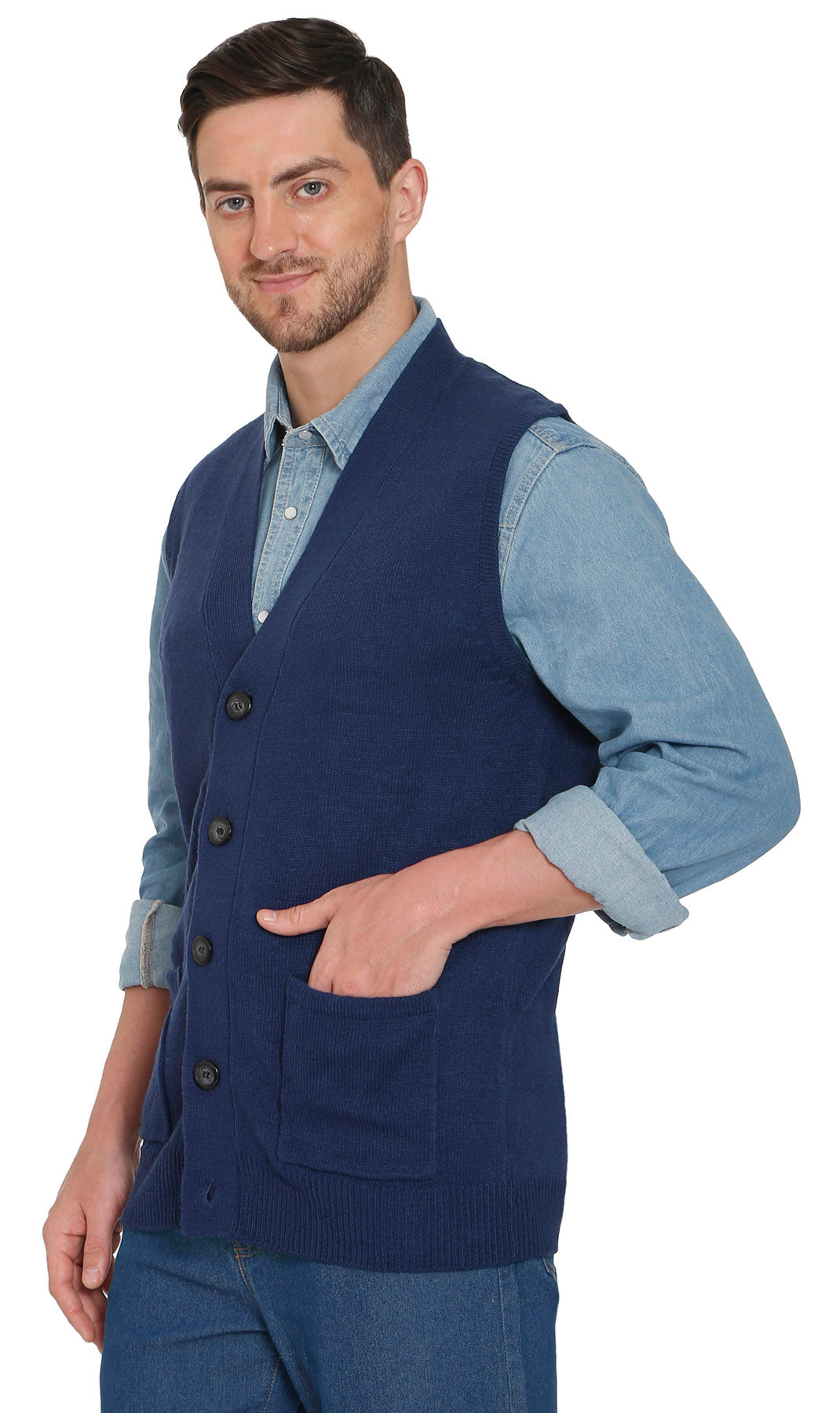 Men's Button Front Knit Sweater Vest with Chest Pockets