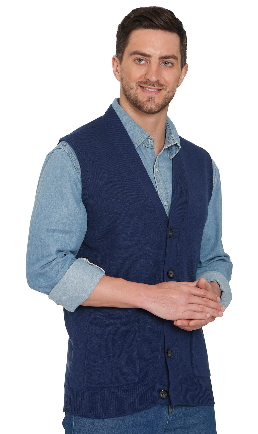 Men's Button Front Knit Sweater Vest with Chest Pockets