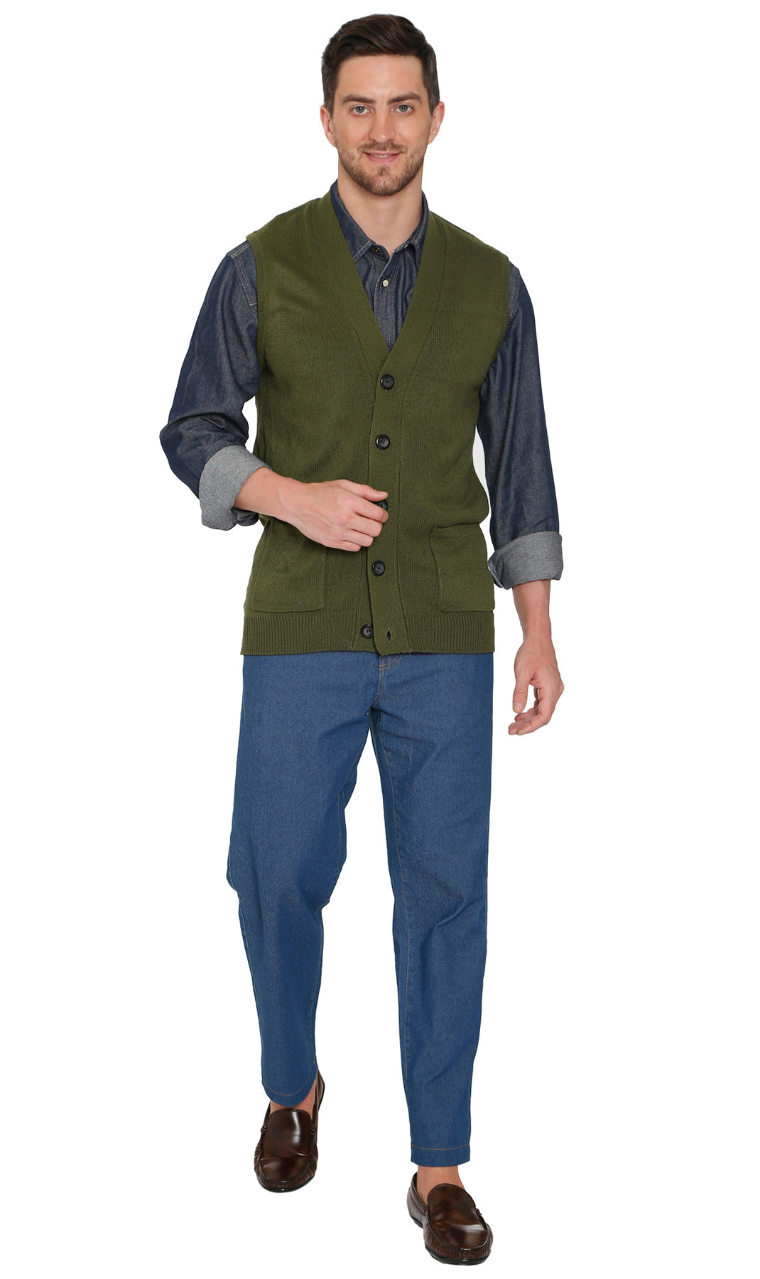 Men's Button Front Knit Sweater Vest with Chest Pockets