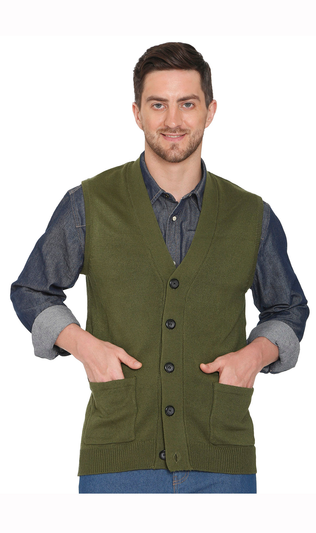 Men's Button Front Knit Sweater Vest with Chest Pockets