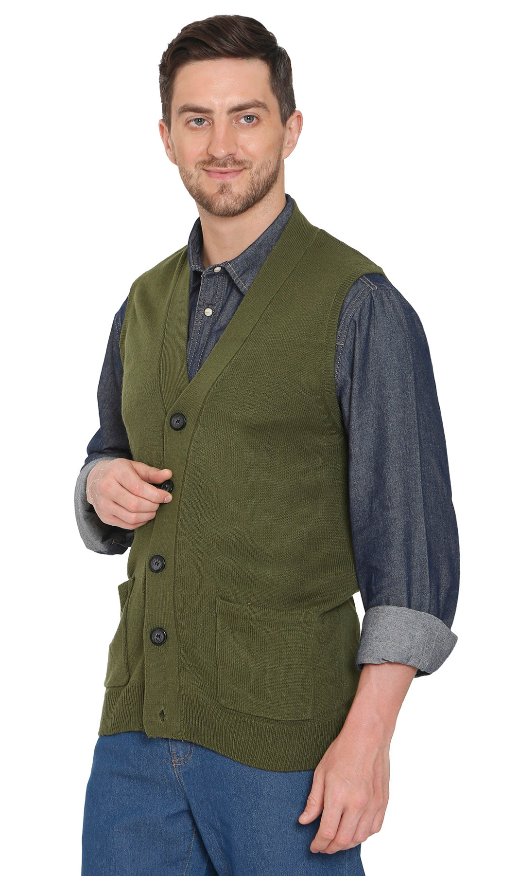 Men's Button Front Knit Sweater Vest with Chest Pockets