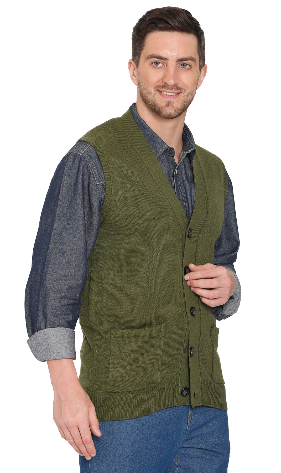 Men's Button Front Knit Sweater Vest with Chest Pockets