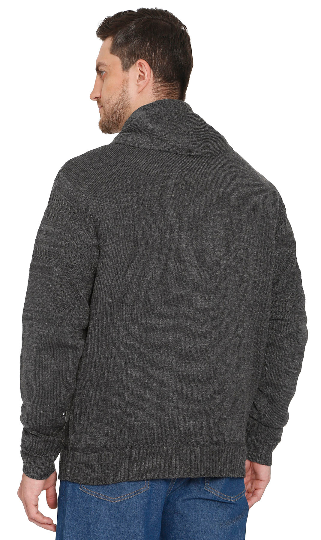 Men's Jacquard Knit Shawl Collar Cardigan in Burgundy or Charcoal