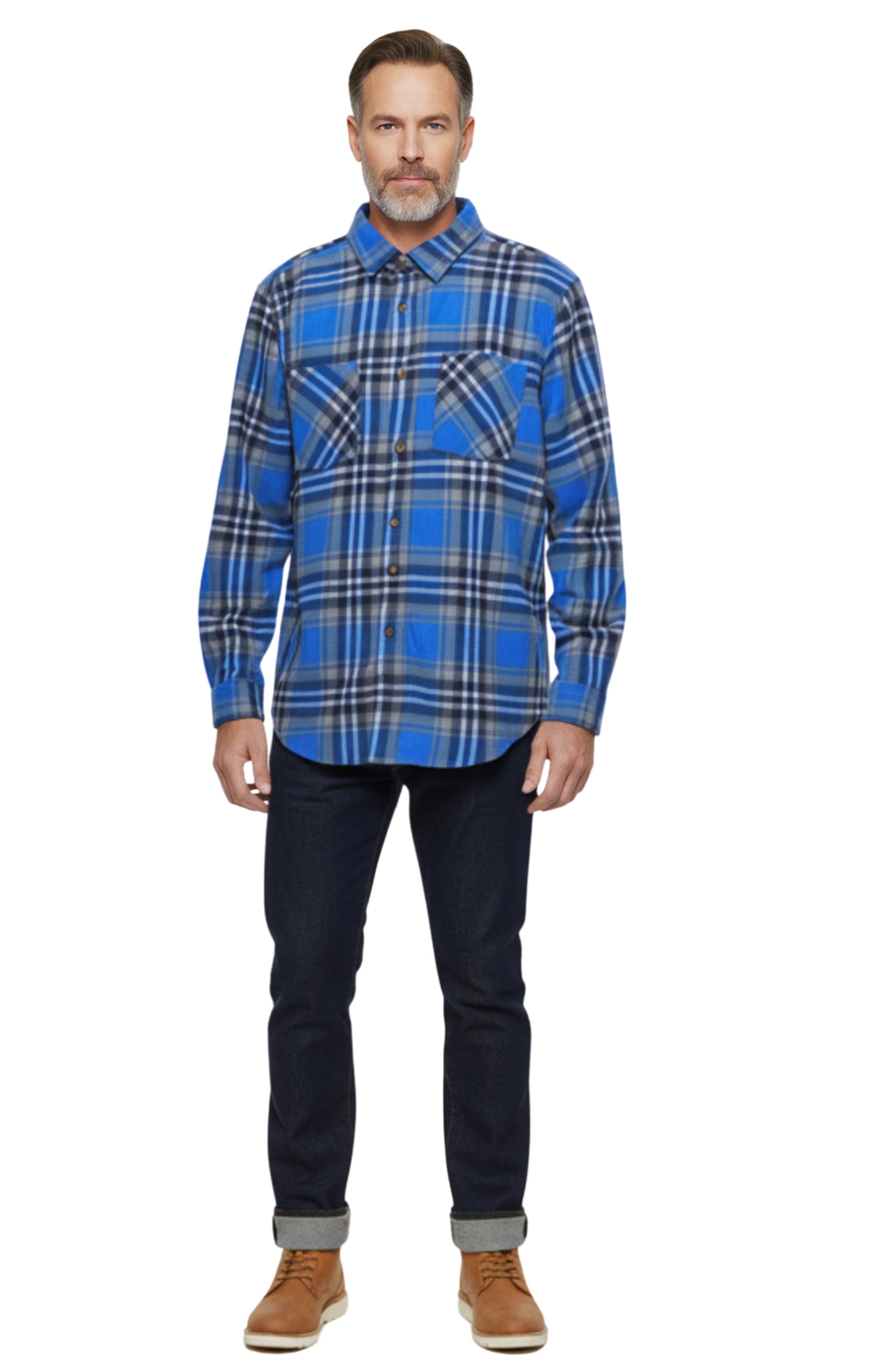 Men's Heathered Fleece Button-Front Overshirt with Pockets