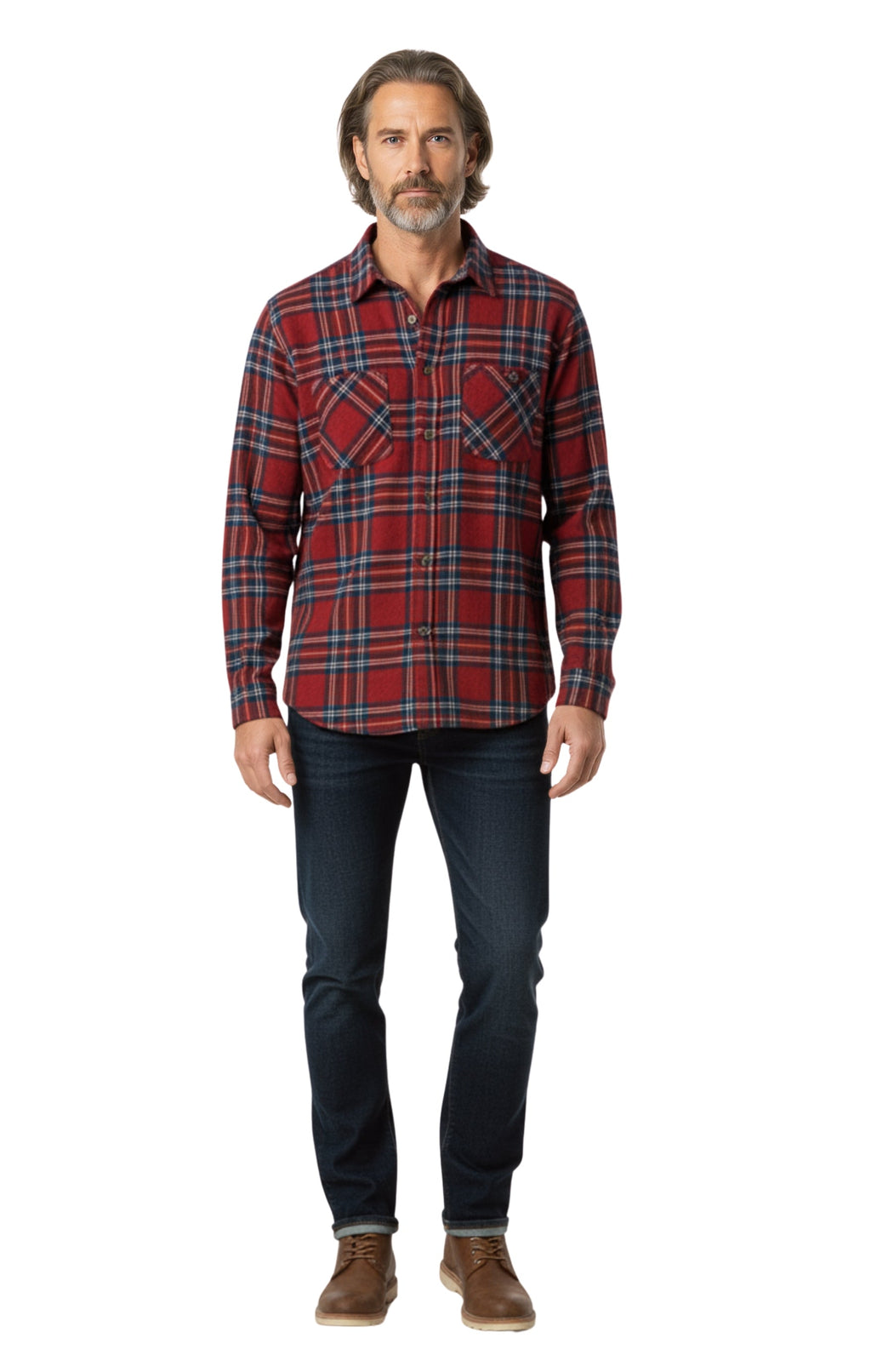 Men's Heathered Fleece Button-Front Overshirt with Pockets