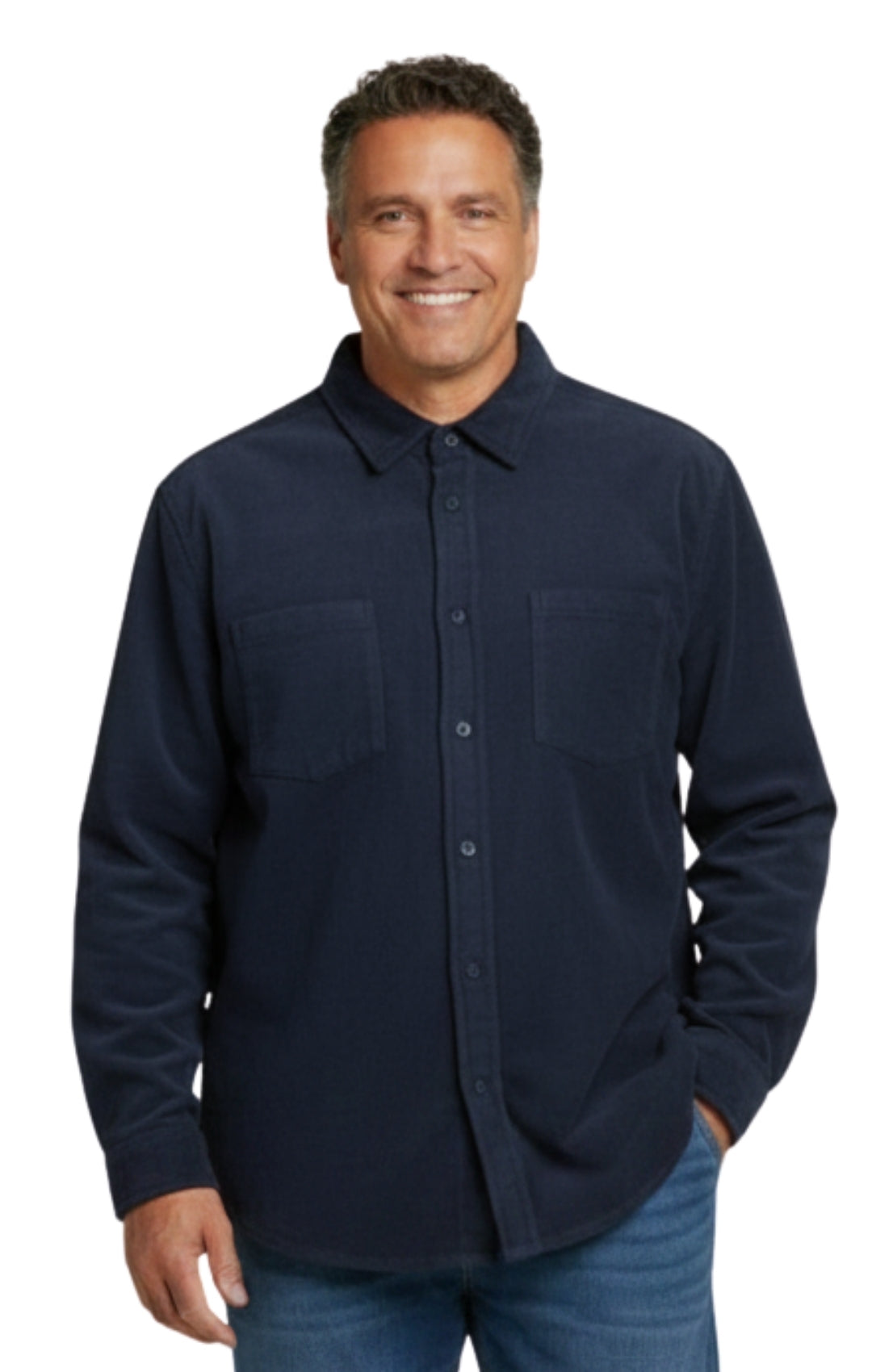 Men's Heathered Fleece Button-Front Overshirt with Pockets