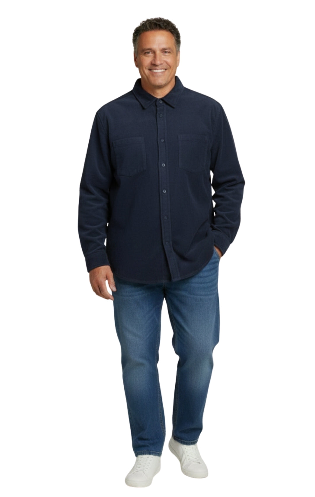 Men's Heathered Fleece Button-Front Overshirt with Pockets