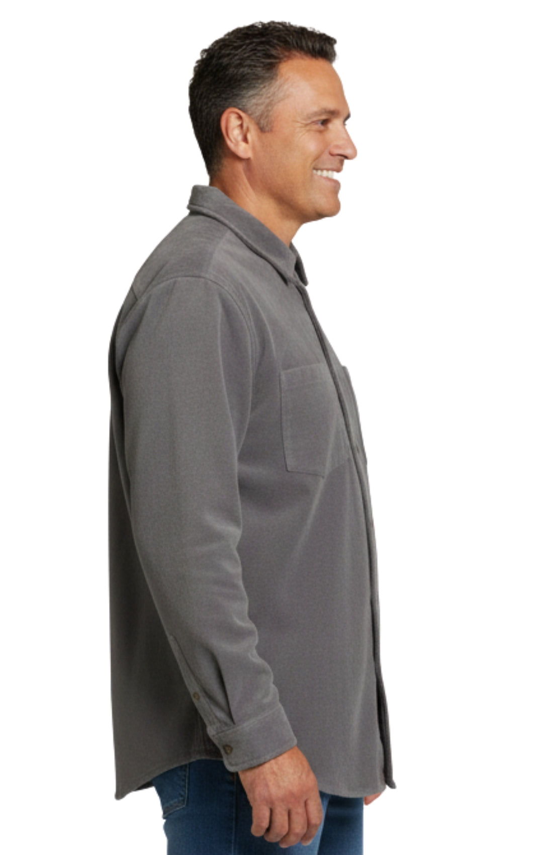 Men's Heathered Fleece Button-Front Overshirt with Pockets