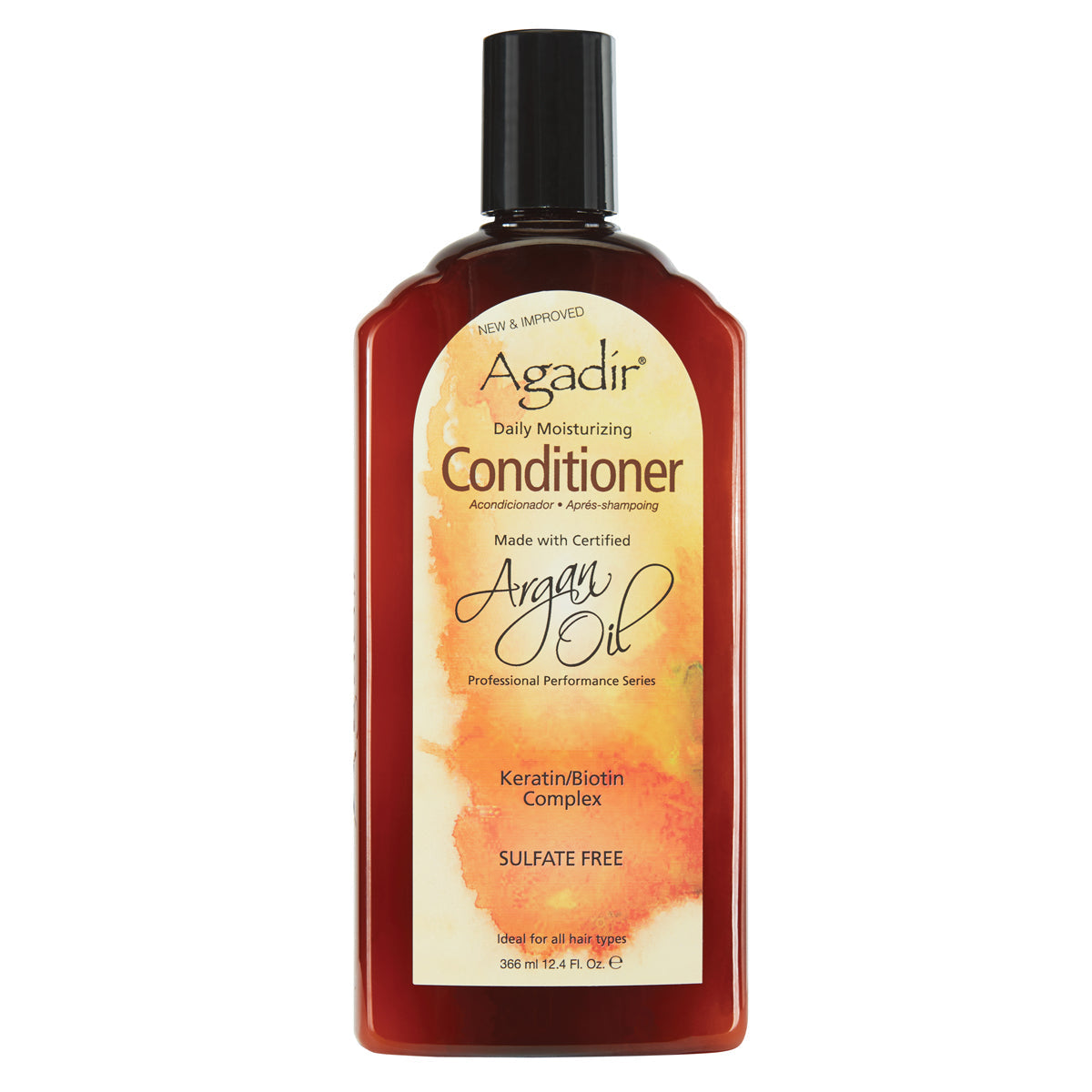 Agadir Argan Oil Daily Moisturizing Conditioner bottle in brown, orange, and yellow packaging.