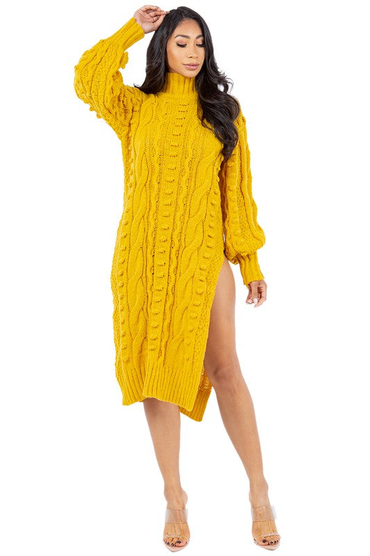 Women's Knit Sweater Dress - Versatile Midi Length