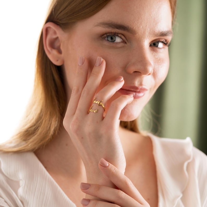 Customized Double Name Open Ring in Sterling Silver or Gold