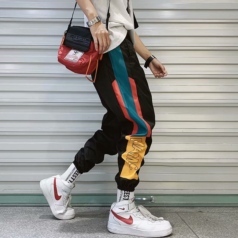 Black Harajuku Streetwear Joggers with Colorful Side Stripes - Image 4