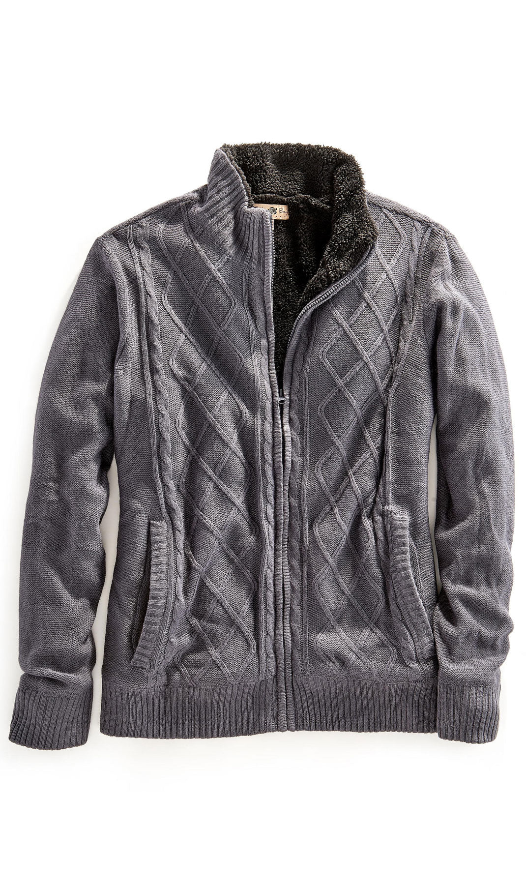 Men's Charcoal Grey Sherpa Fleece Lined Zip Front Sweater Jacket
