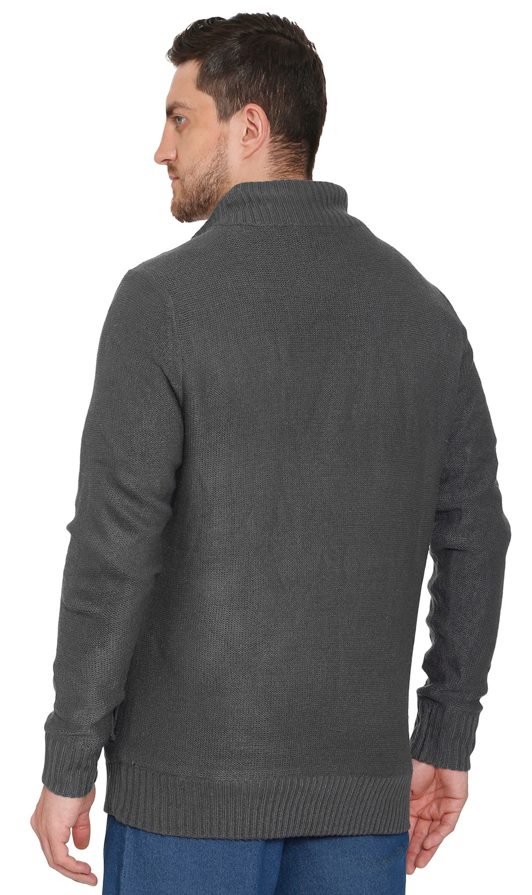 Men's Charcoal Grey Sherpa Fleece Lined Zip Front Sweater Jacket