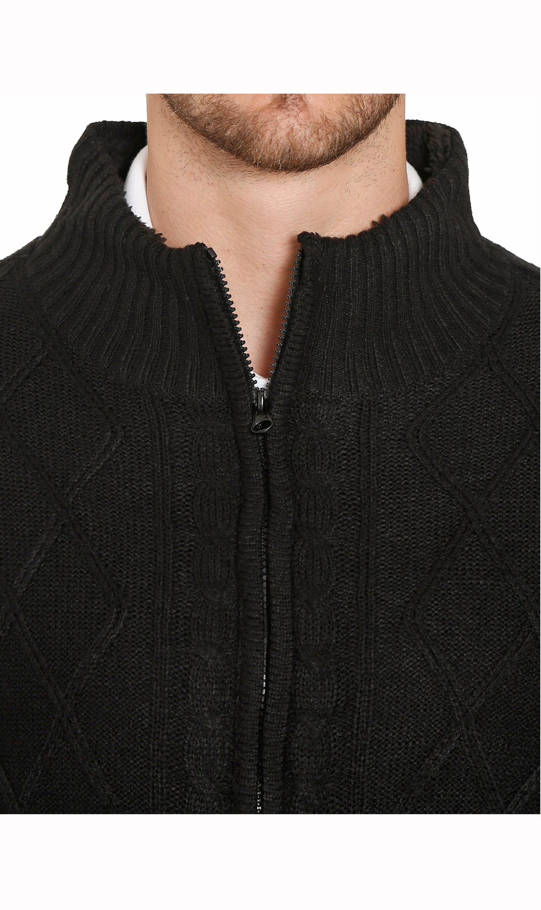Men's Charcoal Grey Sherpa Fleece Lined Zip Front Sweater Jacket