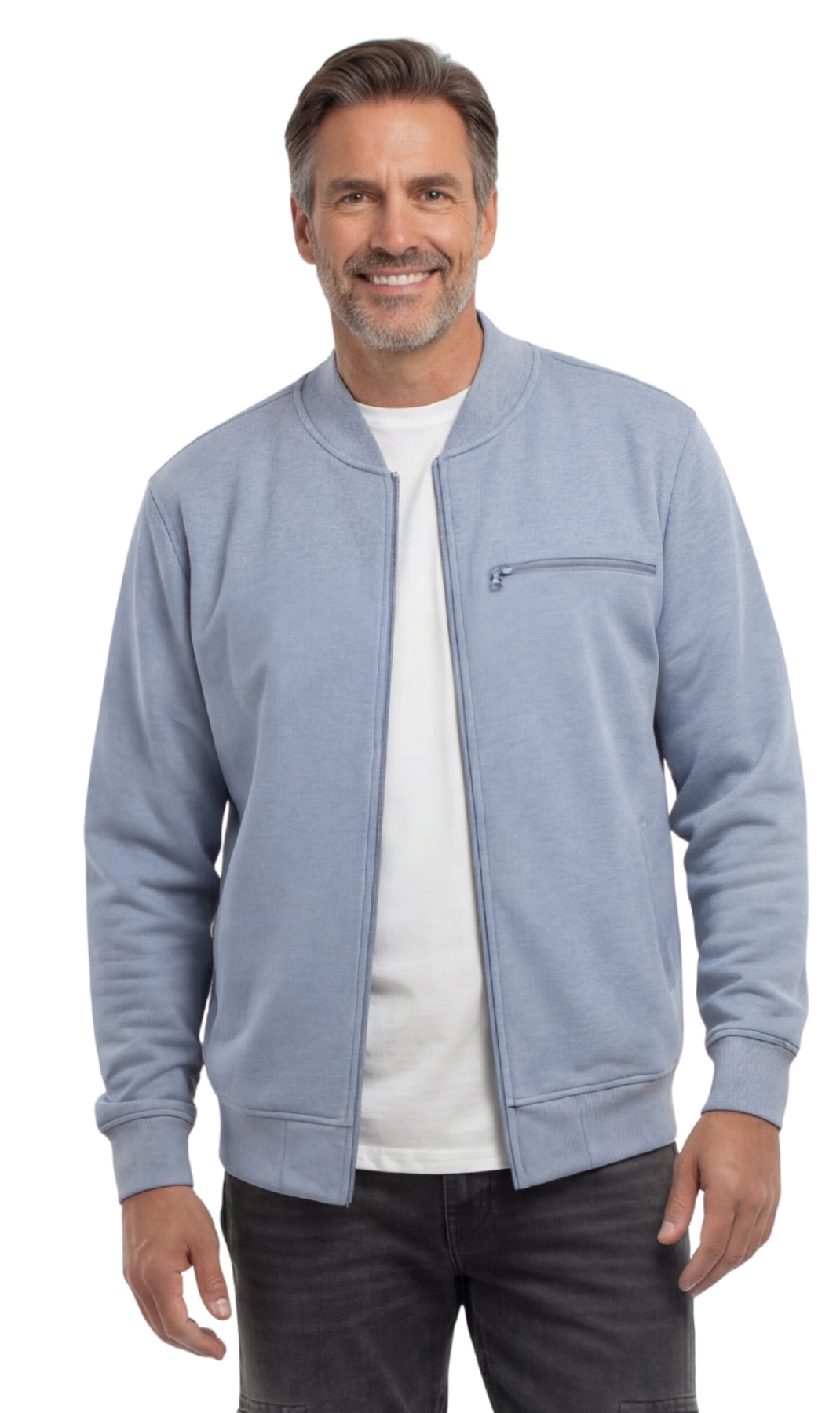 Men's Zip-Up Baseball Fleece Jacket: Lightweight Cotton Knit