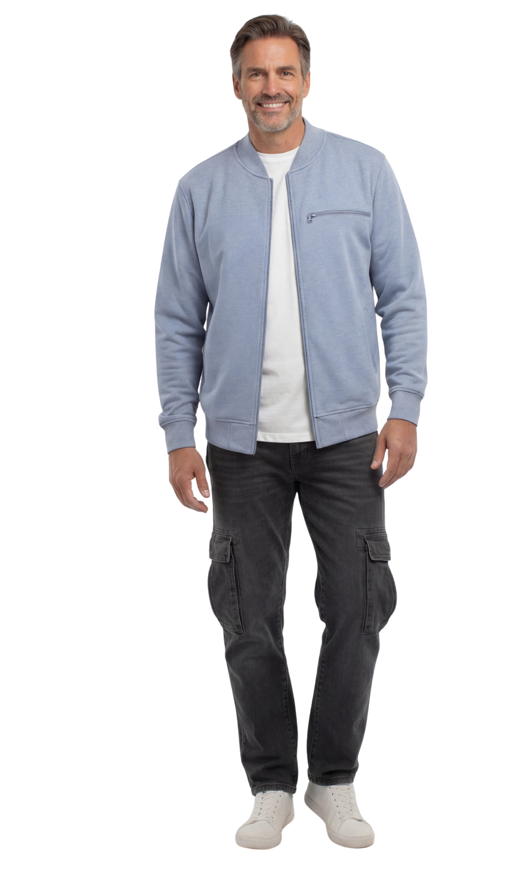 Men's Zip-Up Baseball Fleece Jacket: Lightweight Cotton Knit