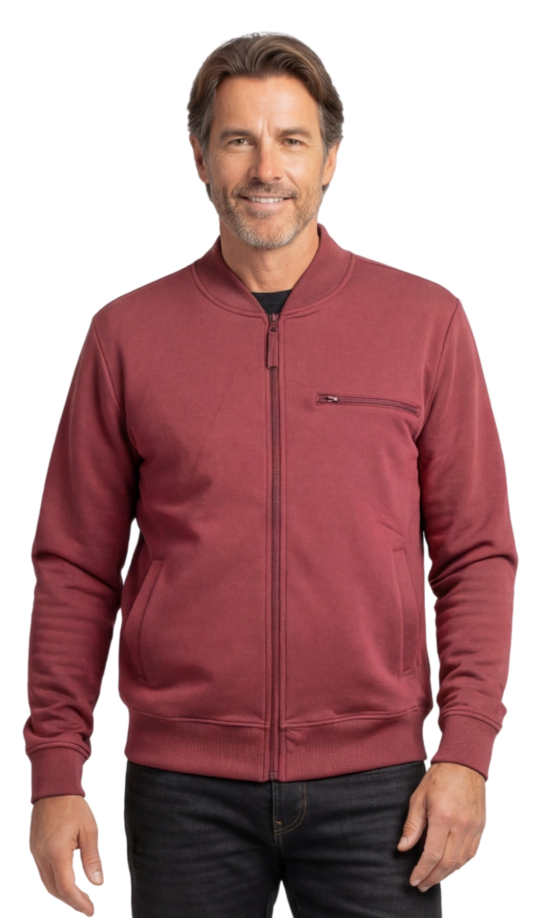 Men's Zip-Up Baseball Fleece Jacket: Lightweight Cotton Knit