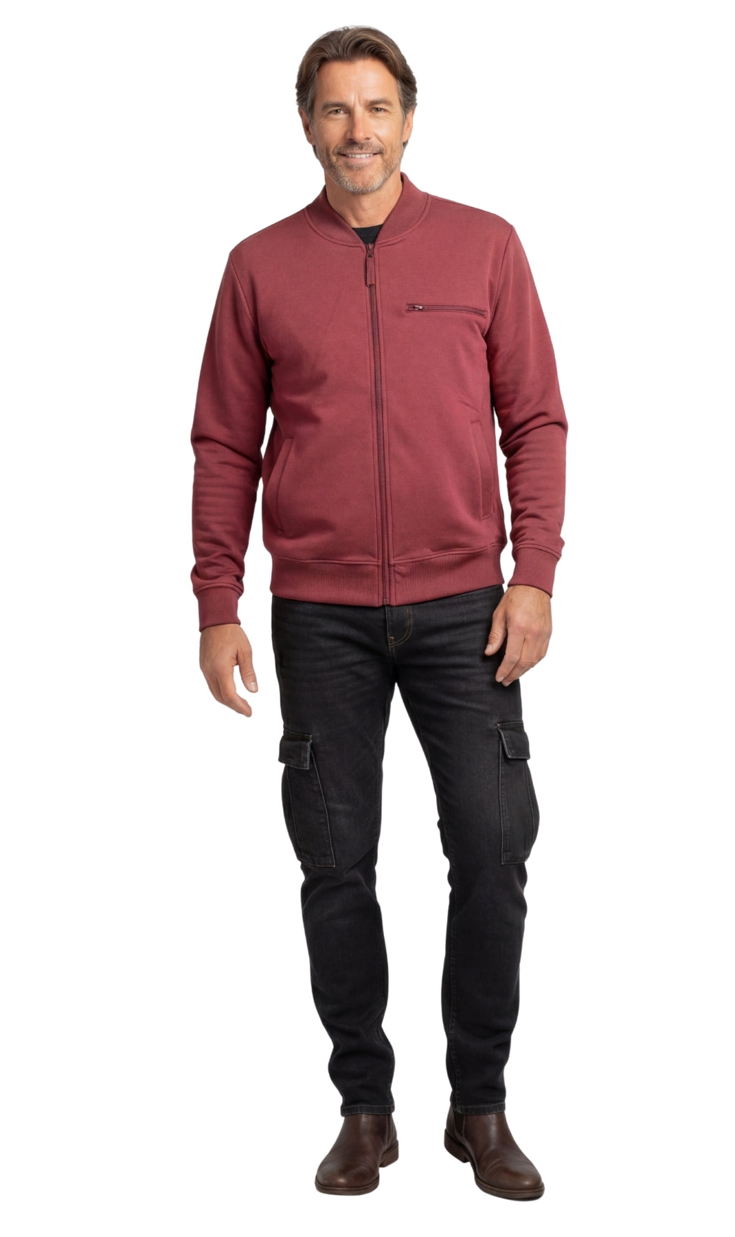 Men's Zip-Up Baseball Fleece Jacket: Lightweight Cotton Knit