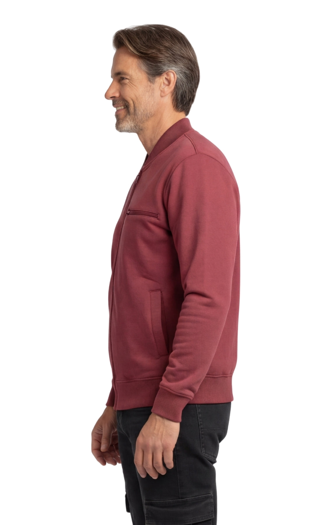 Men's Zip-Up Baseball Fleece Jacket: Lightweight Cotton Knit