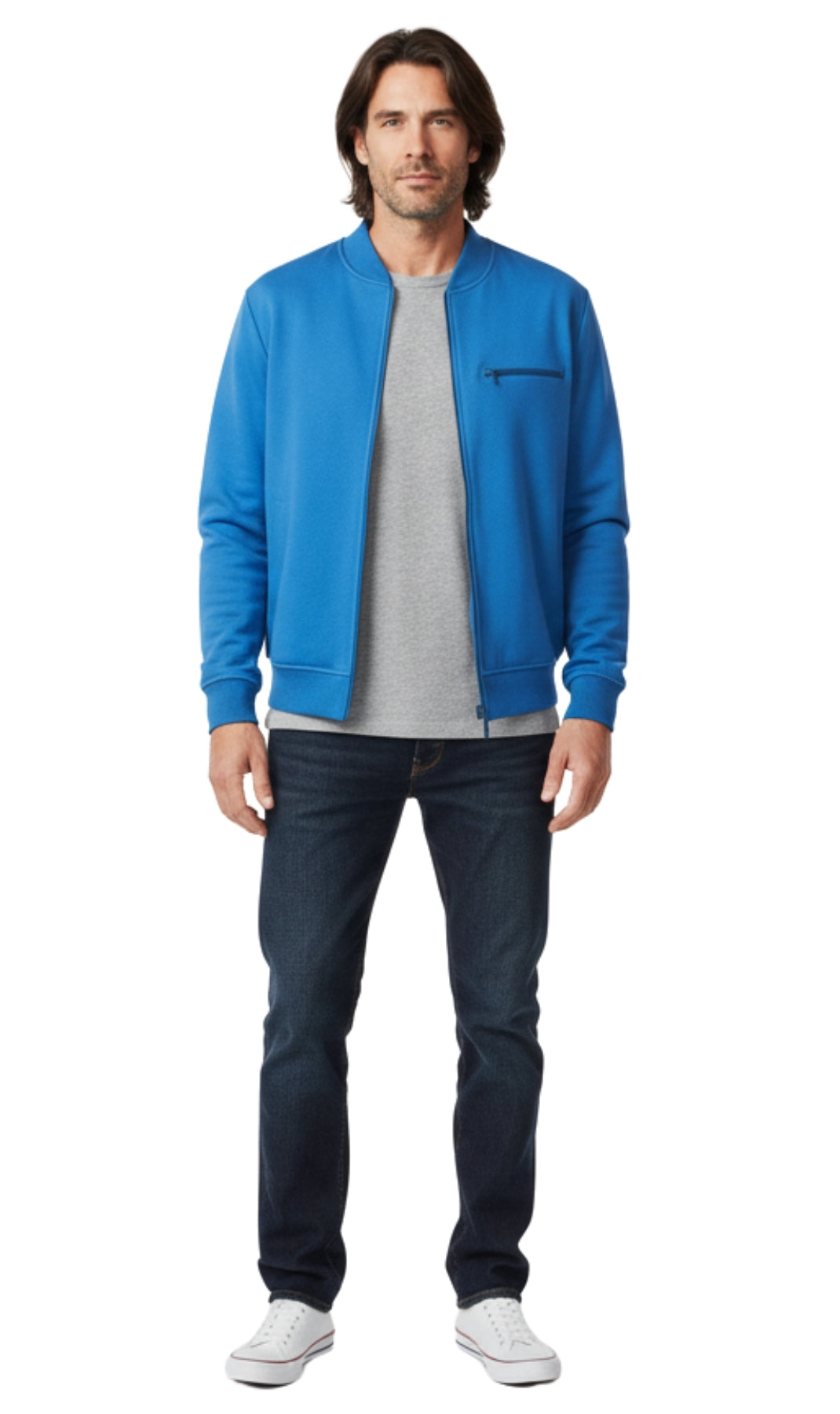 Men's Zip-Up Baseball Fleece Jacket: Lightweight Cotton Knit