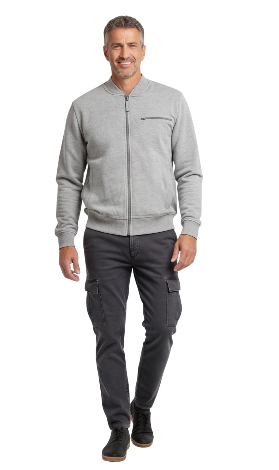 Men's Zip-Up Baseball Fleece Jacket: Lightweight Cotton Knit