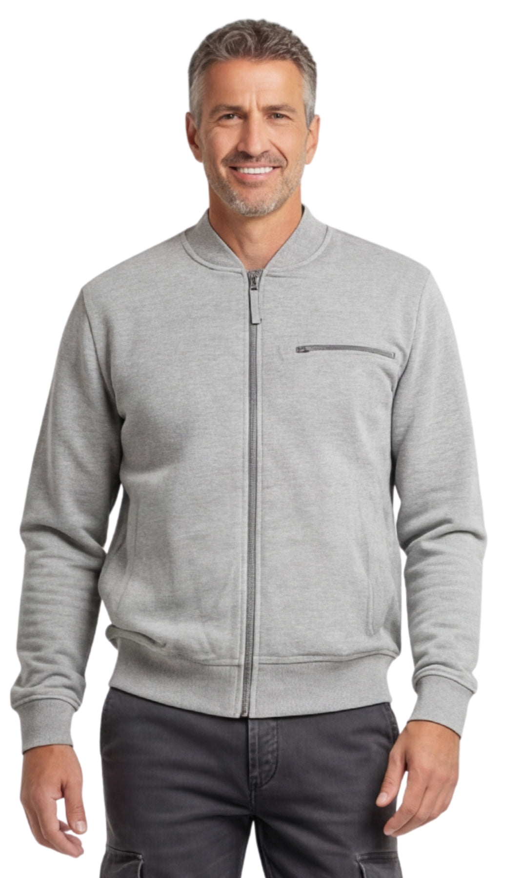 Men's Zip-Up Baseball Fleece Jacket: Lightweight Cotton Knit