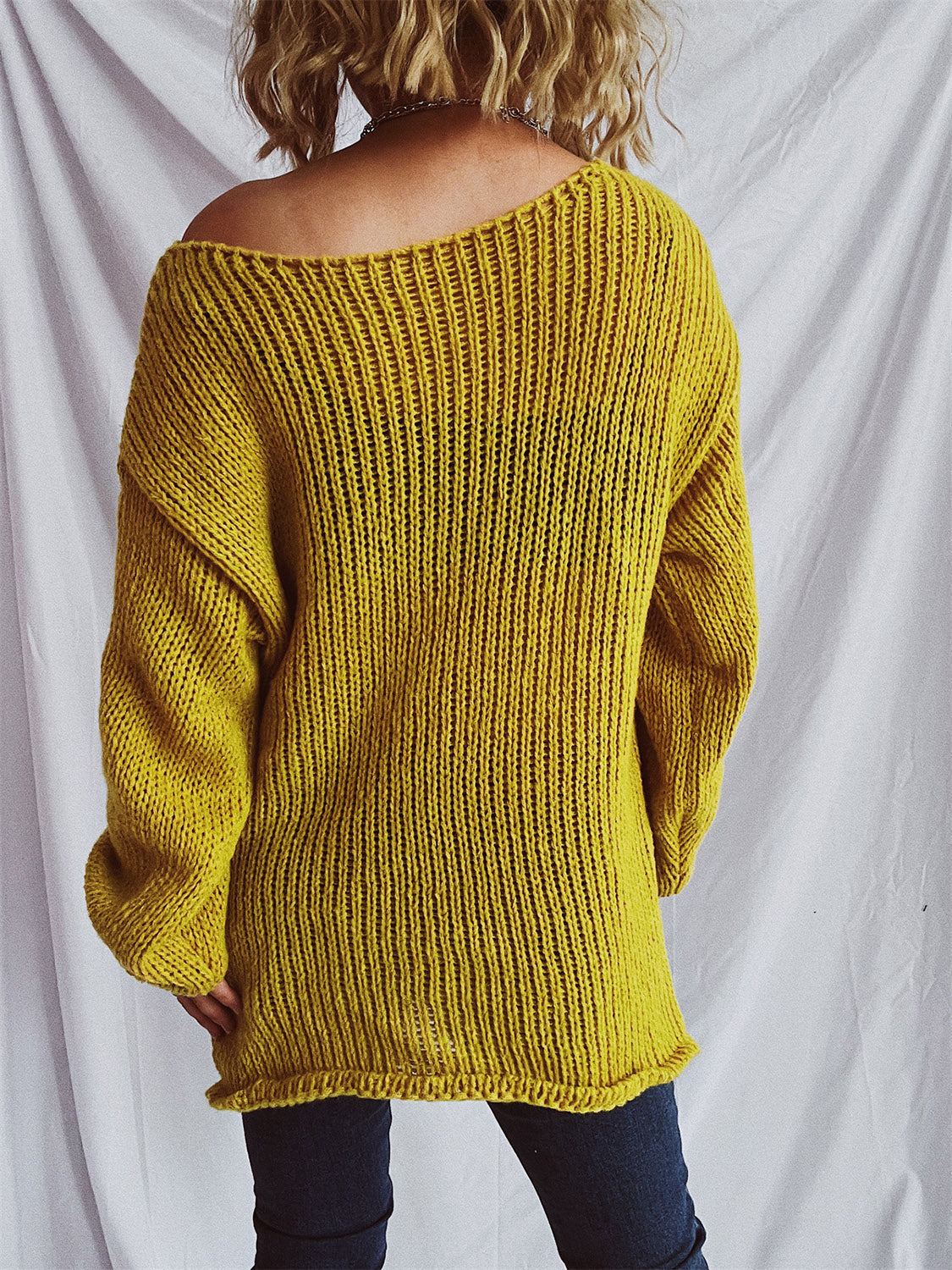 Women's White Boat Neck Dropped Shoulder Loose Knit Sweater - Image 13