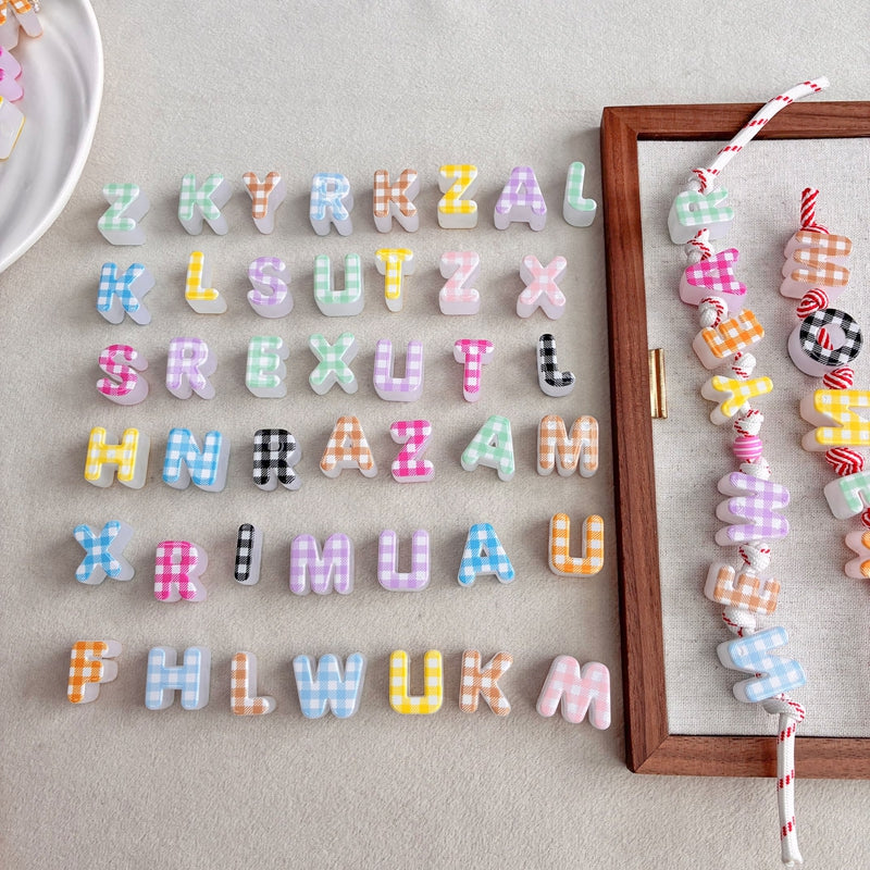 Heckered Letter Acrylic Beads, Big Hole Alphabet Spacers For DIY Kids Learning Toys, Name Necklaces, Personalized Craft & Jewelry Making.