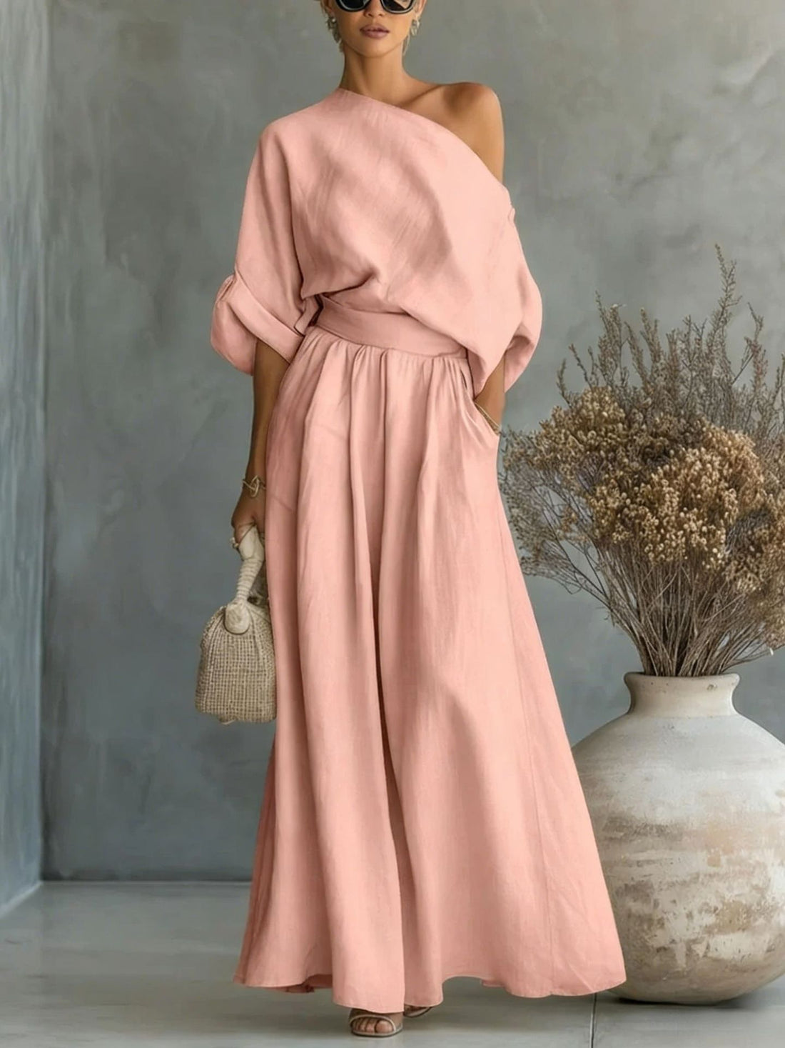 Off-Shoulder Crop Top and Wide-Leg Pants Two-Piece Set - Image 10