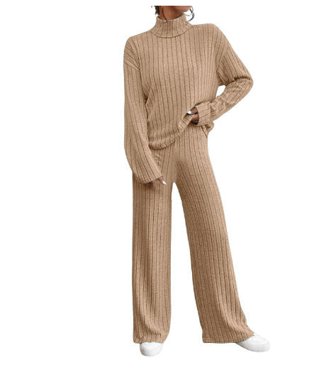 Women's Turtleneck Long-Sleeve Sweater and Loose Trouser Set