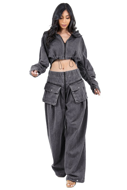 Women's Denim Two Piece Pant Set - Trendy Matching Co-ord Outfit