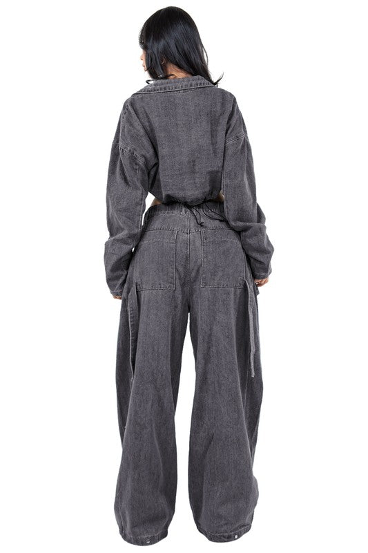 Women's Denim Two Piece Pant Set - Trendy Matching Co-ord Outfit