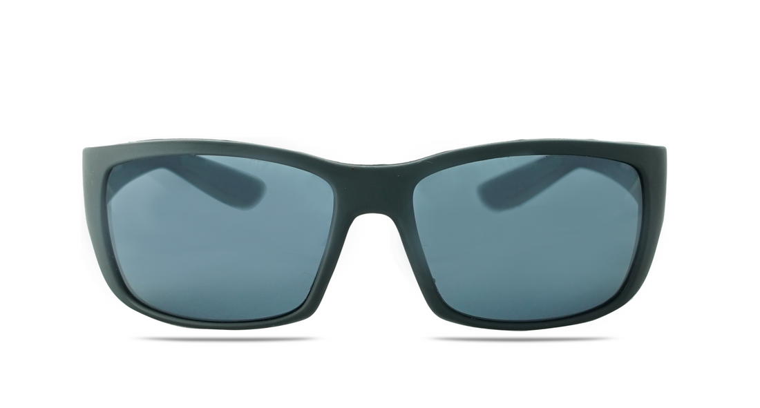 Side and front view of Parallel Eyewear Zion sport sunglasses in matte black with polarized grey Nx14 lenses