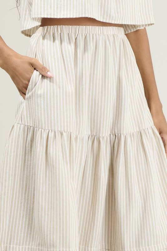 Striped Flores Midi Skirt in Tan and White