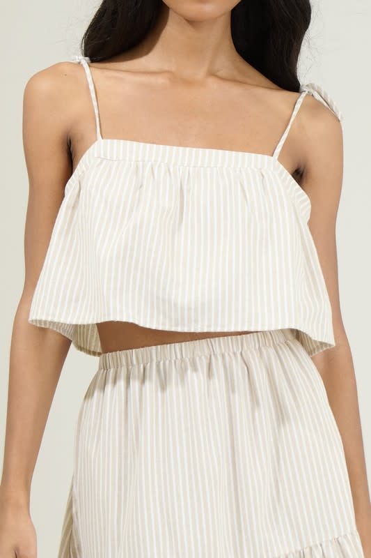 Striped Crop Top in Tan/White with Tie Straps