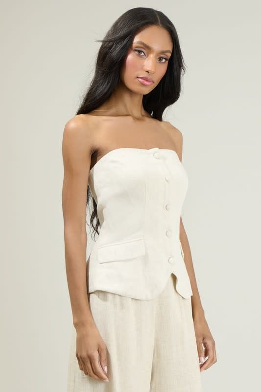 Candida Strapless Button Up Top in Natural