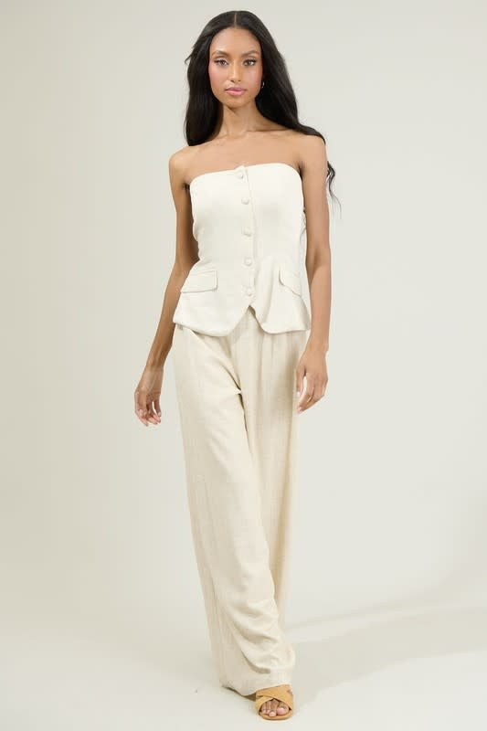 Candida Strapless Button Up Top in Natural